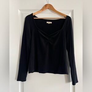 Black Long Sleeve Sweetheart Ribbed Top